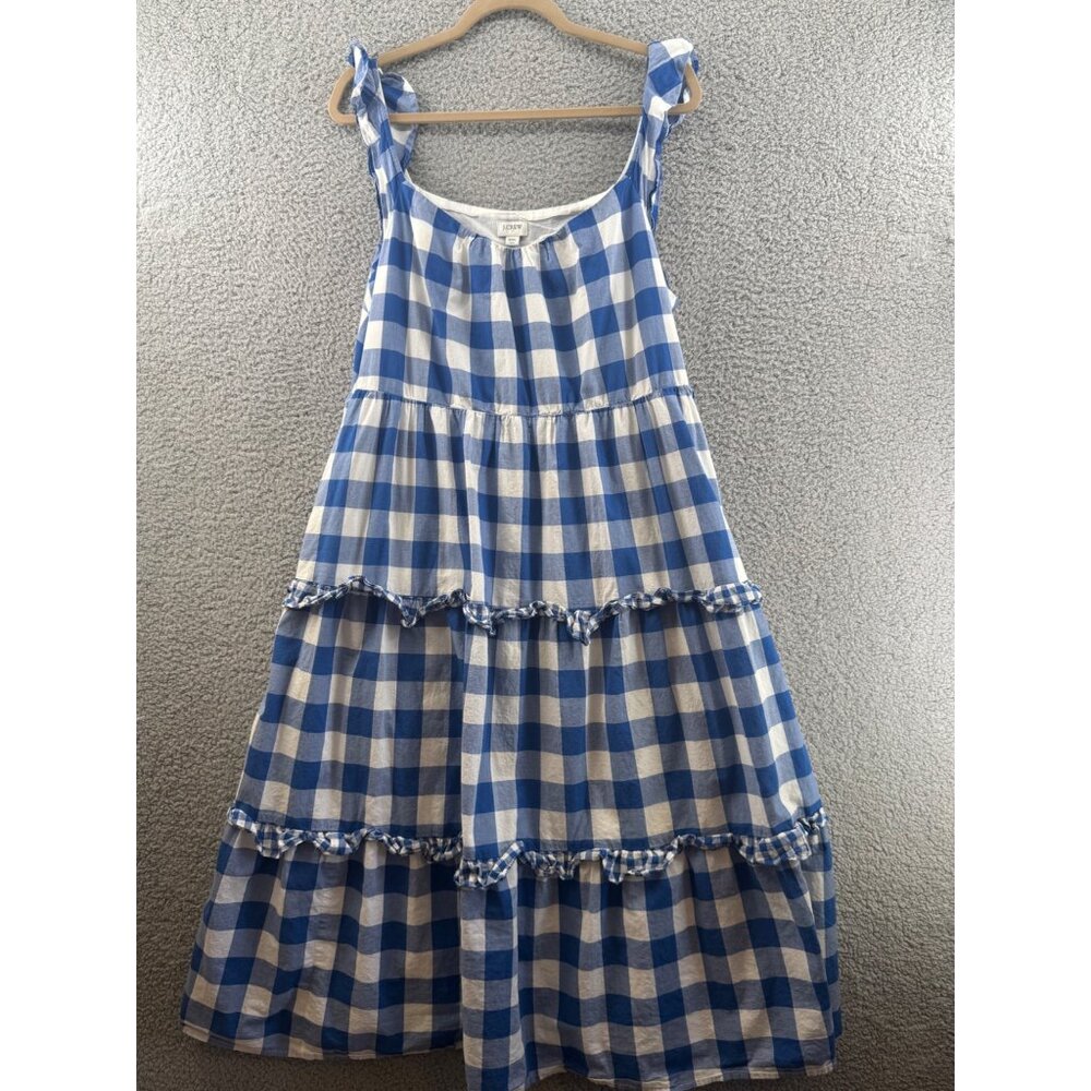 J.Crew Blue & White Gingham Tiered  Flutter Sleeves Maxi Dress Size XXL